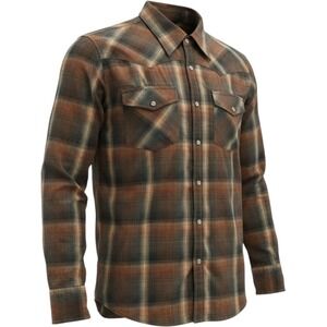 Canyon Guide Shirt Mens XL Brown Orange Plaid Western Snap Yoke Long Sleeve